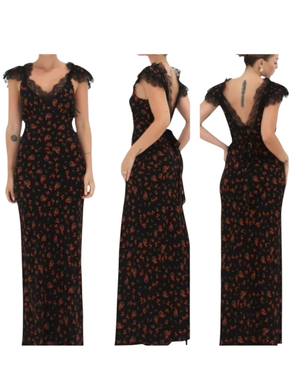 Rumored Frontier Floral Maxi Dress Spanish Poppy Black and Orange Small New